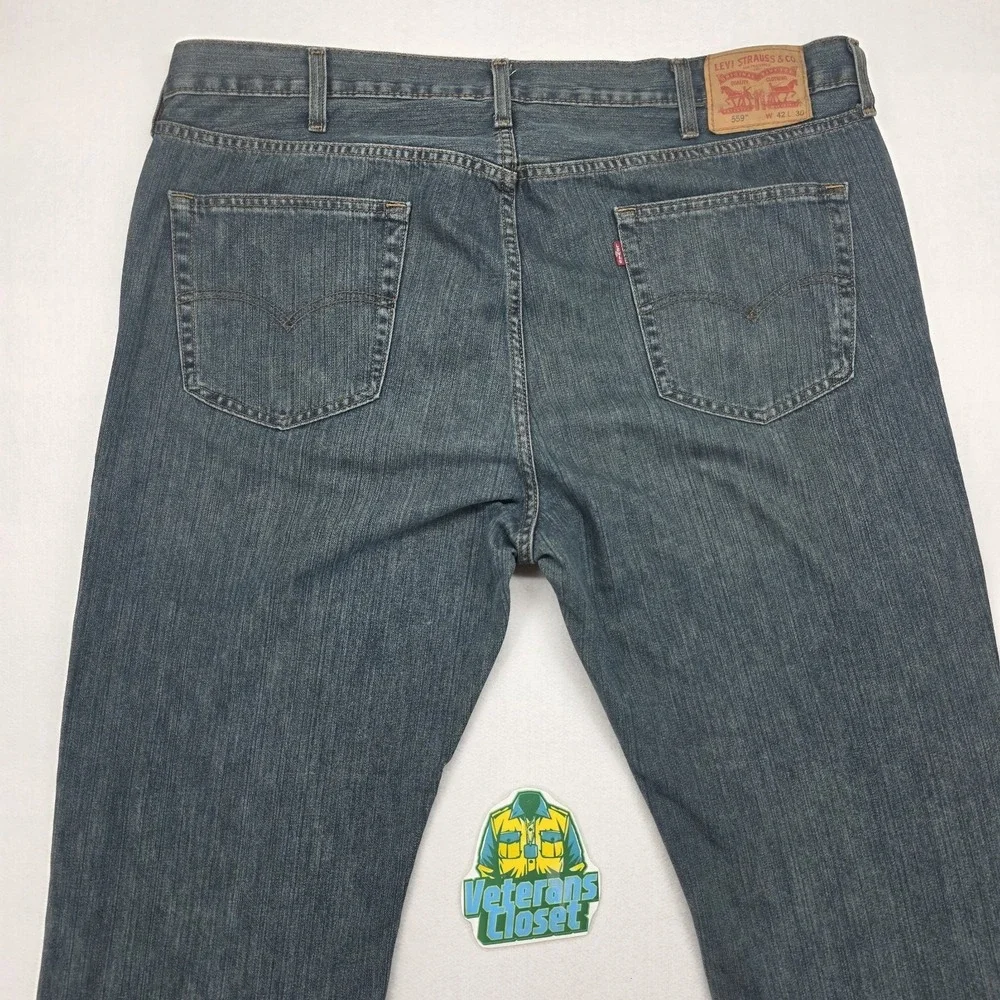 Levis 559 Jeans Mens 42x30 Dark Wash Relaxed Straight Leg Stretch Denim EUC